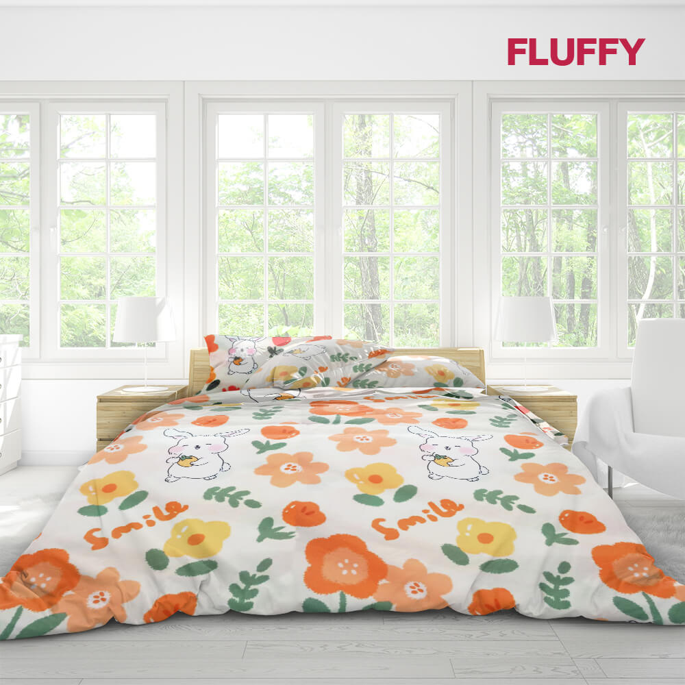 ชุดผ้าปูที่นอน 5ฟุต 3ชิ้น Fluffy ผ้า cotton คอลเลคชั่น Dreamy ลาย Floral Bunny ไม่รวมผ้านวม